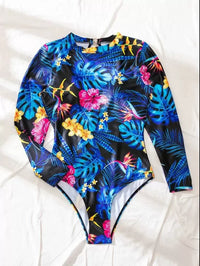 Maillot de Bain 1 Pièce Manches Longues Motif Tropical