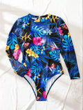 Maillot de Bain 1 Pièce Manches Longues Motif Tropical