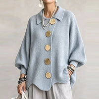 Cardigan femme col chemise boutons larges manches ballons bleu – Couleur 05