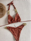 Bikini Triangle à Nouer Autour du Cou Orné de Chaîne Femme