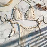 Bikini Triangle Texturé Effet Plissé avec Lacets