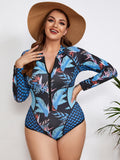 Maillot de Bain Grande Taille Une Pièce Manches Longues Zippé