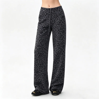Pantalon imprimé léopard taille haute femme large – Noir
