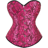 Corset Vert Vintage en tissu jacquard, design élégant et cintré avec attache devant et laçage arrière.