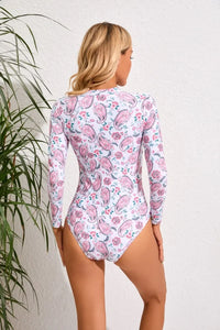 Maillot de Bain 1 Pièce Fermeture Éclair Devant Manches Longues Femme