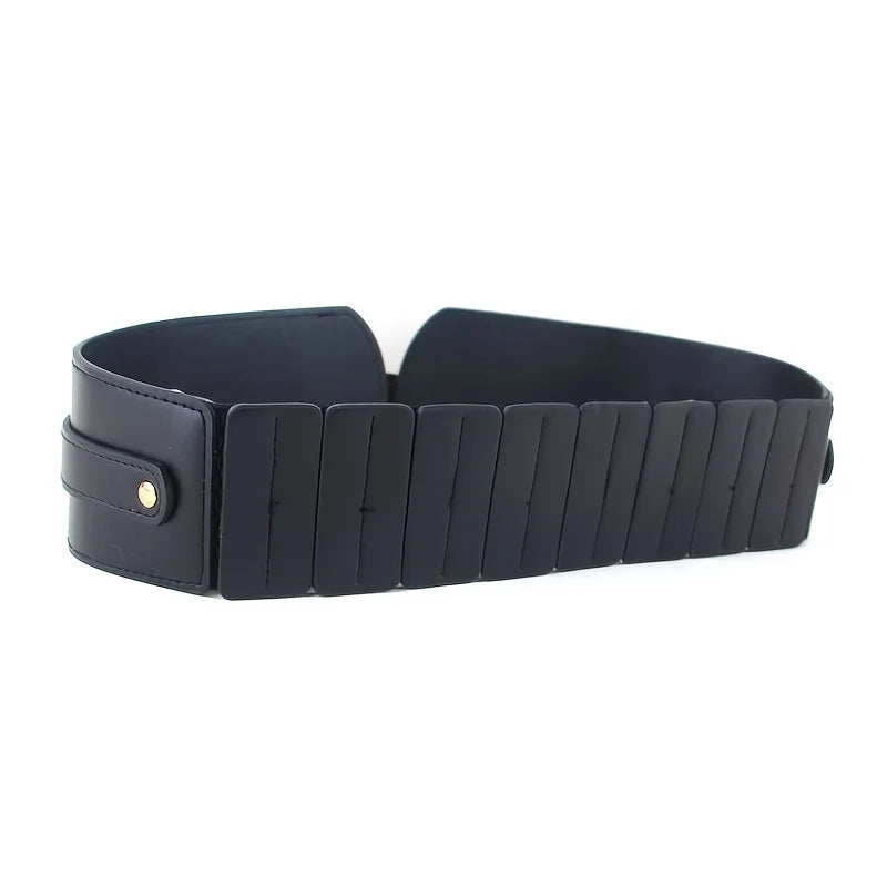 Ceinture Corset Cuir Femme noire avec design segmente et fermoir elegant, style ergonomique moderne pour la taille