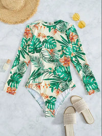 Maillot de Bain 1 Pièce Manches Longues Motif Tropical