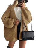 Cardigan femme tricot chunky beige manches longues – Kaki