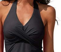 Maillot de Bain 2 Pièces Tankini Noir Uni avec Shorty