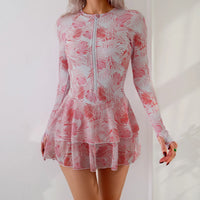 Robe de Bain Manches Longues Zippée avec Jupette Intégrée