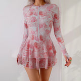 Robe de Bain Manches Longues Zippée avec Jupette Intégrée