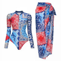 Ensemble Maillot de Bain Manches Longues Zippé et Paréo
