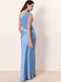 Robe Longue en Satin Une Bretelle