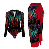 Ensemble Maillot de Bain Manches Longues et Jupe Paréo