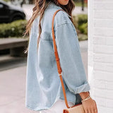 Chemise en jean bleu délavé manches longues femme 3