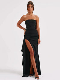 Black Strapless Long Evening Dress with Slit 