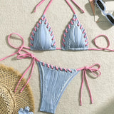 Bikini Triangle Texturé Effet Plissé avec Lacets