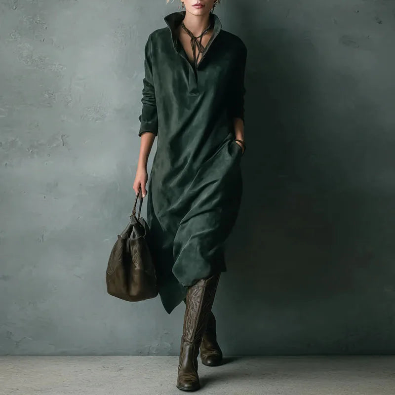 Robe chemise col boutonné imitation daim 5