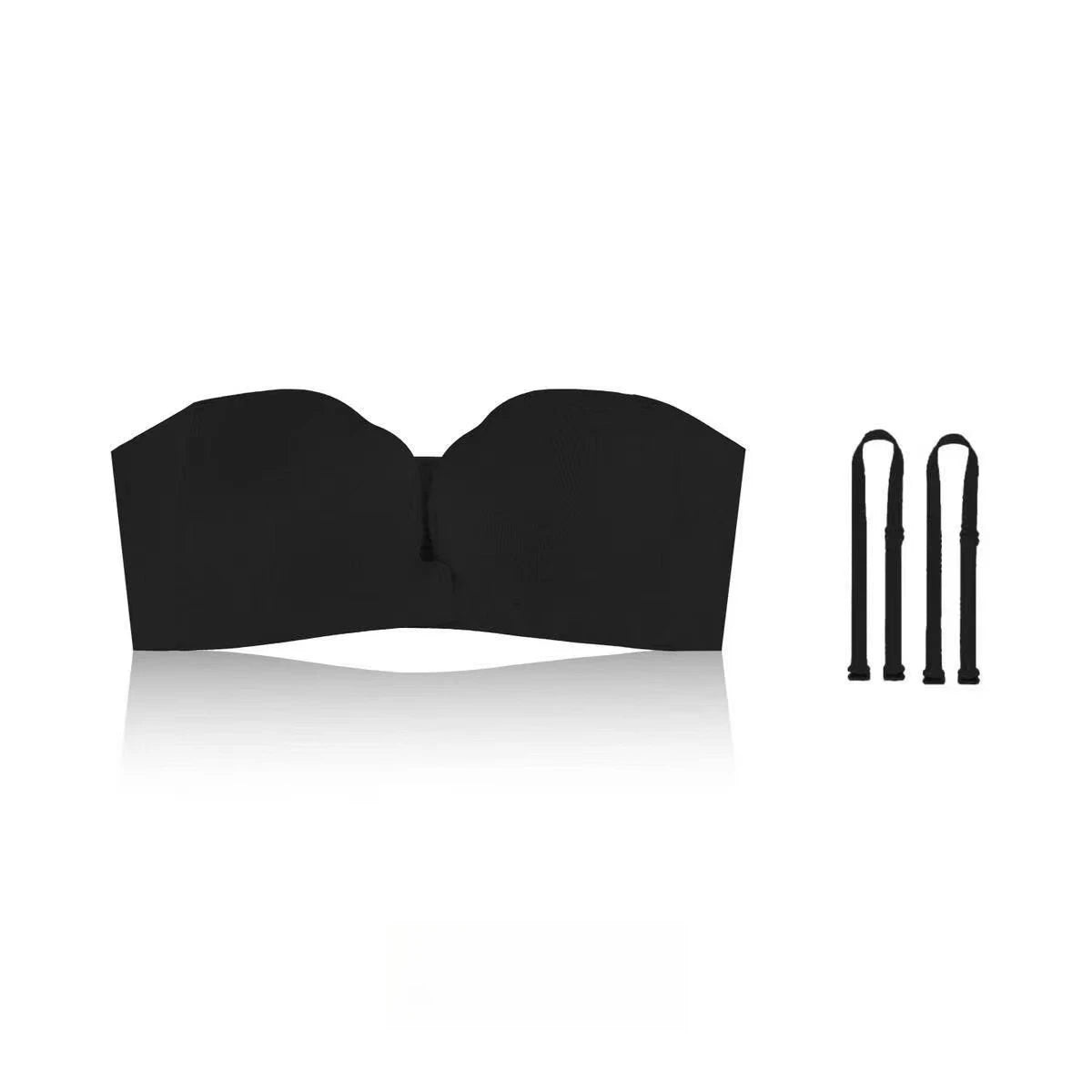 Soutien-gorge sans bretelles fermeture devant push-up rembourré – Noir