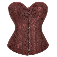 Corset Vert Vintage marron à motifs floraux, design élégant et ajustement confortable avec attache avant.