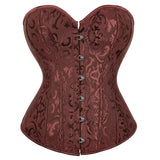 Corset Vert Vintage marron à motifs floraux, design élégant et ajustement confortable avec attache avant.