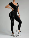Combinaison Legging de Sport à Coutures Blanches Gainante