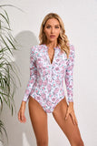 Maillot de Bain 1 Pièce Fermeture Éclair Devant Manches Longues Femme