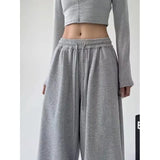 Pantalon jogging large femme taille haute gris 3