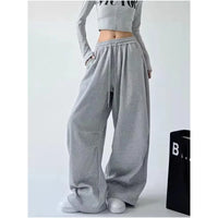 Pantalon jogging large femme taille haute gris 6