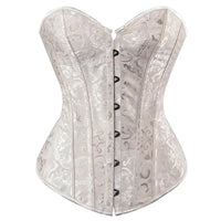 Corset Vert Vintage blanc à motifs, design élégant et cintré avec attache devant et laçage ajustable derrière.