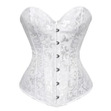Corset Vert Vintage blanc style rétro avec fermeture avant à crochets, motif brodé élégant, silhouette cintrée et féminine.