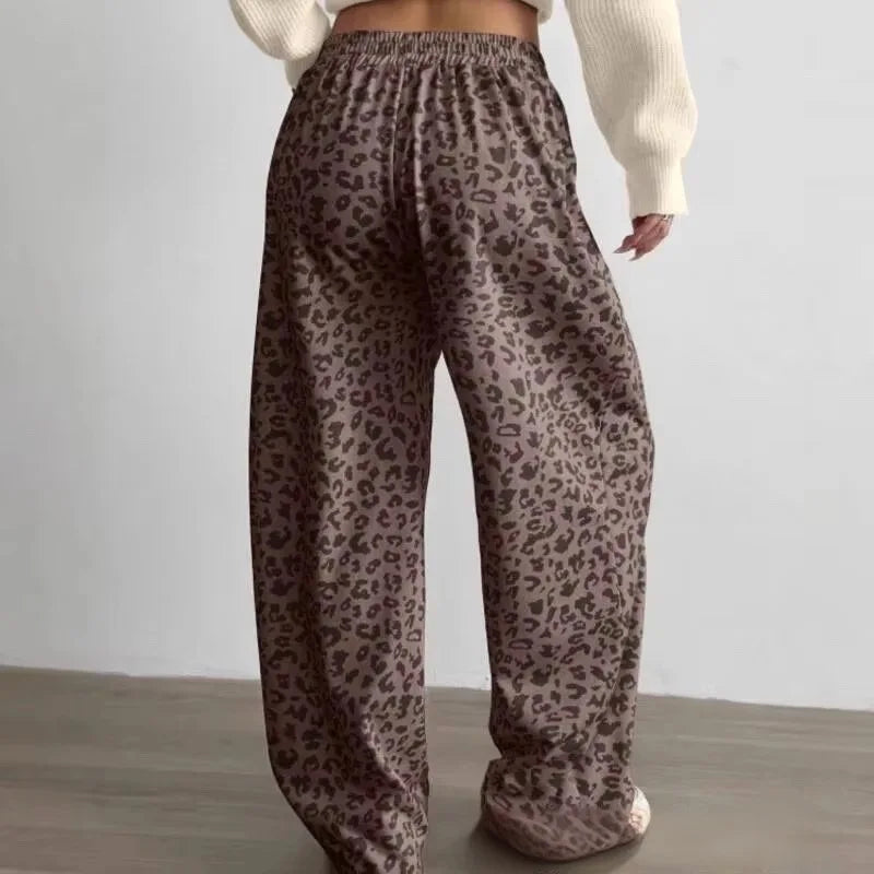 Pantalon femme imprimé léopard bande blanche casual 2