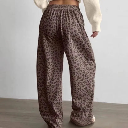 Pantalon femme imprimé léopard bande blanche casual 2