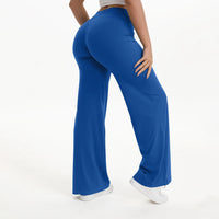 Pantalon yoga femme taille moyenne jambe droite bleu – Bleu Océan Profond