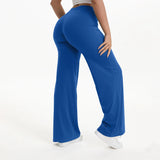 Pantalon yoga femme taille moyenne jambe droite bleu – Bleu Océan Profond