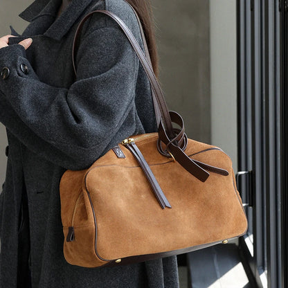 Sac à main femme cuir velours camel grand format 2