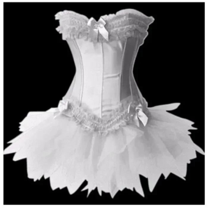 Corset et Jupe blanc avec dentelle et jupe tutu, élégance et confort pour sublimer votre silhouette.