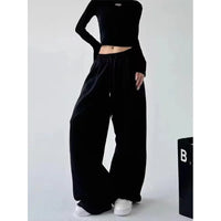 Pantalon jogging large femme taille haute gris 2