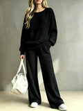 Ensemble deux pièces femme pull tricoté et pantalon large – Noir