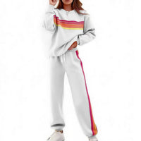 Ensemble sweat rayé arc-en-ciel pantalon large femme – Blanc