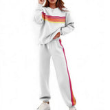 Ensemble sweat rayé arc-en-ciel pantalon large femme – Blanc