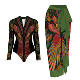 Ensemble Maillot de Bain Manches Longues et Jupe Paréo