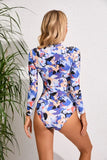 Maillot de Bain 1 Pièce Fermeture Éclair Devant Manches Longues Femme