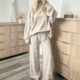 Ensemble femme rayé sweat large et pantalon ample – Rose
