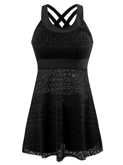 Maillot de Bain Style Robe Tankini en Dentelle Crochet