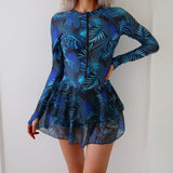 Robe de Bain Manches Longues Zippée avec Jupette Intégrée