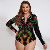Maillot de Bain Grande Taille Une Pièce Manches Longues Zippé