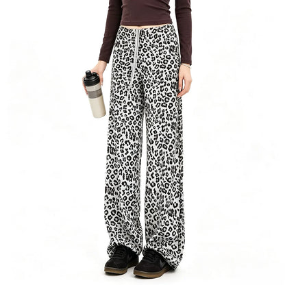 Pantalon imprimé léopard taille haute femme large – Blanc