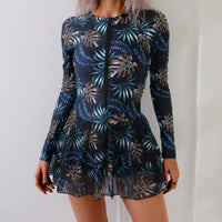 Robe de Bain Manches Longues Zippée avec Jupette Intégrée