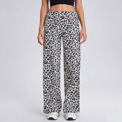 Pantalon imprimé léopard taille haute femme large 3